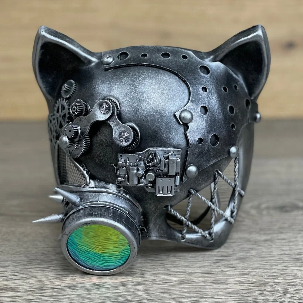 Steampunk Metallic Cat Mask with Goggles - NWT!